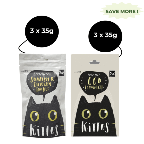 Kittos Purr Fect Sunfish Chicken and Twirls and Cod Sandwich Cat Treat Combo (3+3) - 6x35g