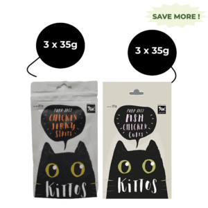Kittos Purr Fect Chicken Jerky Strips and Fish Chicken Cubes Cat Treats Combo (3+3) - 6x35g