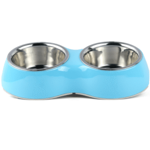 Basil Double Melamine Bowl Dinner Set for Dogs and Cats (Blue) - 2x200mL