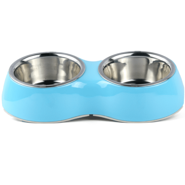 Basil Double Melamine Bowl Dinner Set for Dogs and Cats (Blue) - 2x800mL