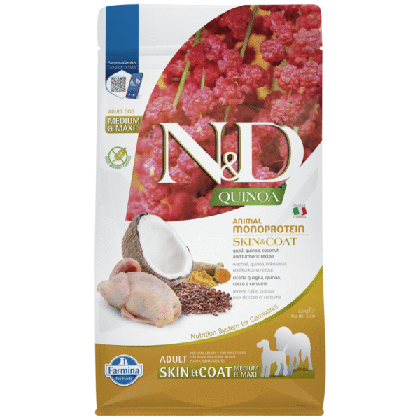 Farmina N&D Quinoa Quail Coconut & Turmeric Skin & Coat Medium and Maxi Dog Dry Food - 2.5kg
