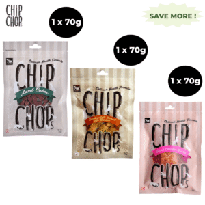 Chip Chops Sweet Potato Chicken, Lamb Cubes and Sundried Chicken Jerky Dog Treats Combo (3 x 70g) - 3x70g