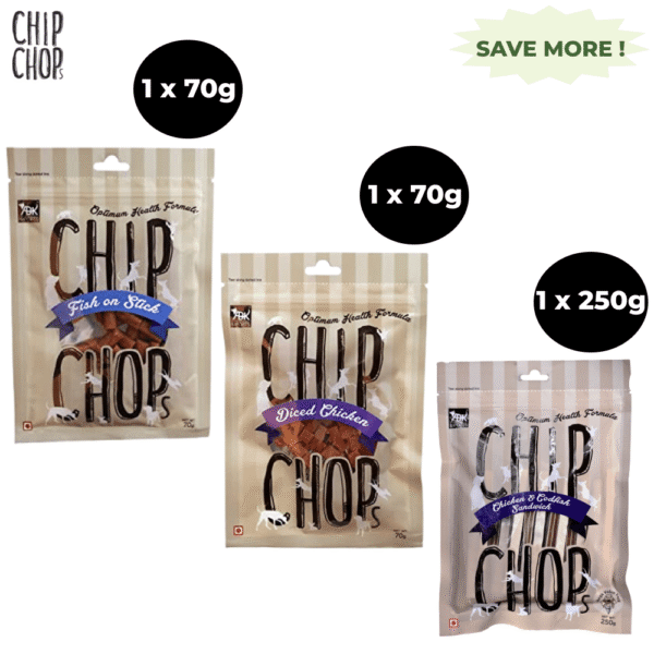 Chip Chops Fish on Stick, Diced Chicken and Chicken and Codfish Sandwich Dog Treats Combo (Pack of 3) - Pack of 3