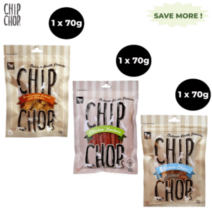 Chip Chops Chicken Tenders, Chicken Chip Coins and Sweet Potato Chicken Dog Treats Combo (3 x 70g) - 3x70g