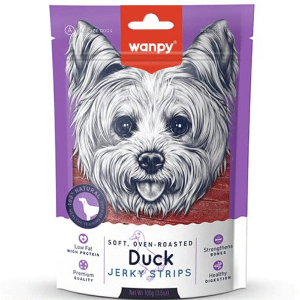 Wanpy Oven Roasted Soft Duck Jerky Strips Dog Treats - 2x100g