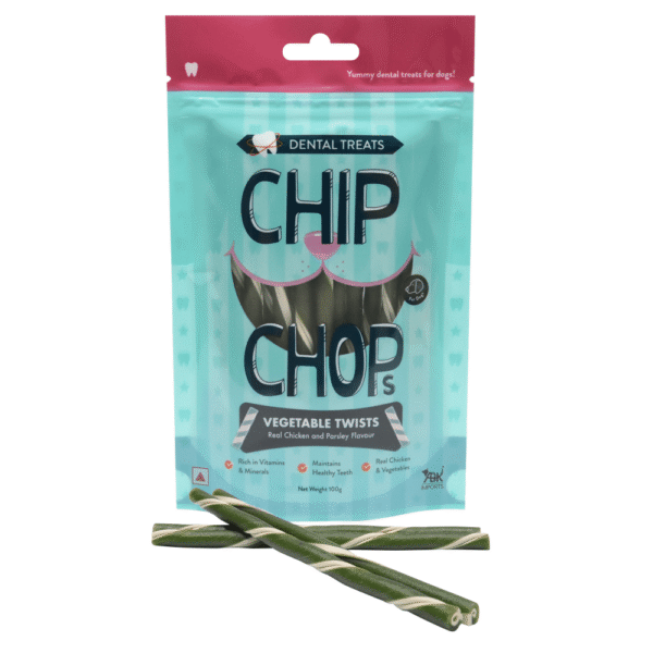 Chip Chops Vegetable Twists Real Chicken and Parsley Flavoured Dog Treats - 100g