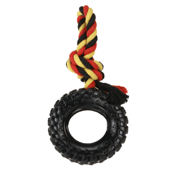 Basil Rubber Tyre with Cotton Rope for Dogs - Black