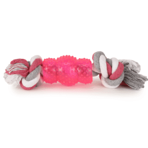 Basil Cotton Rope Rubber Chew Toy with Hard TPR Centre for Dogs (Pink)(24x4x4cm) - 24x4x4cm