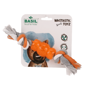 Basil Cotton Rope Rubber Chew Toy with Hard TPR Centre for Dogs (Orange) - 24x4x4cm