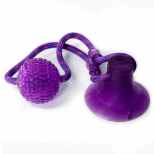 Basil Silicon Vacuum Cup with Rope & Ball Toy for Dogs and Cats | For Medium Chewers (Purple) - 43cm
