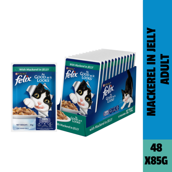 Purina Felix Mackerel with Jelly Complete and Balanced Adult Cat Wet Food - 24x85g