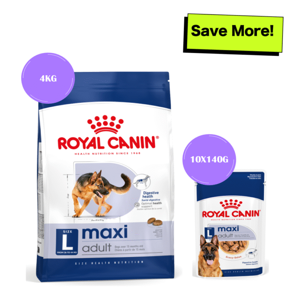 Royal Canin Maxi Adult Dog Dry and Wet Food Combo - 4kg(Dry)+20x140g(Wet)