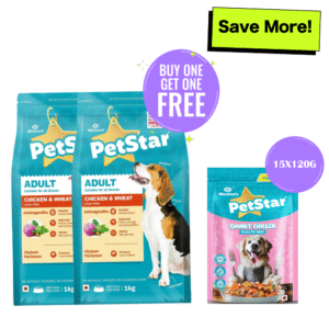Mankind Petstar Chicken and Wheat Adult Dog Dry Food and Chunky Chicken Gravy Adult Dog Wet Food Combo - 2x1kg + 15x120g