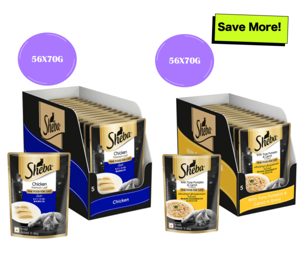 Sheba Chicken Loaf and Tuna Pumpkin & Carrot In Gravy Rich Premium Adult Fine Cat Wet Food Combo - 84x70g