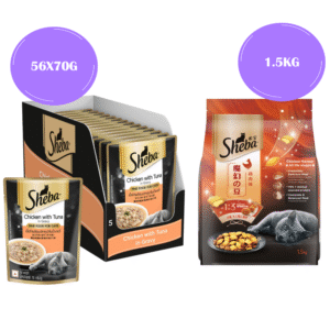 Sheba Chicken With Tuna In Gravy Premium Adult Cat Wet Food and Chicken All Life Stage Cat Dry Food Combo - 112x70g+1.5kg
