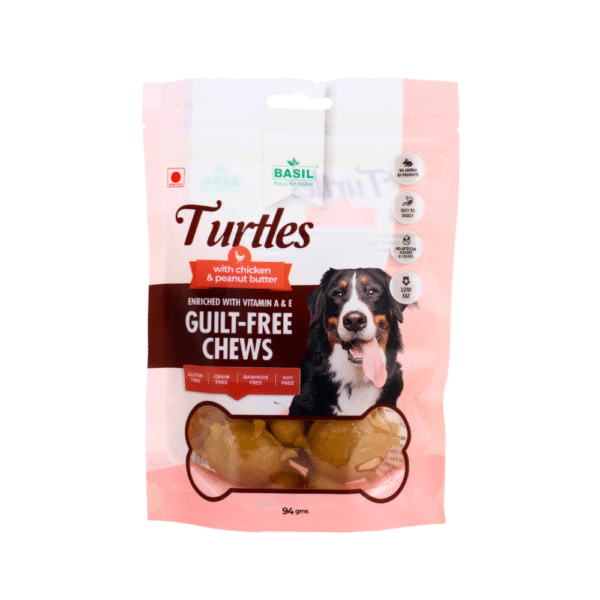 Basil Chicken & Peanut Butter Turtle Shaped Dog Chew Treats - 2x94g