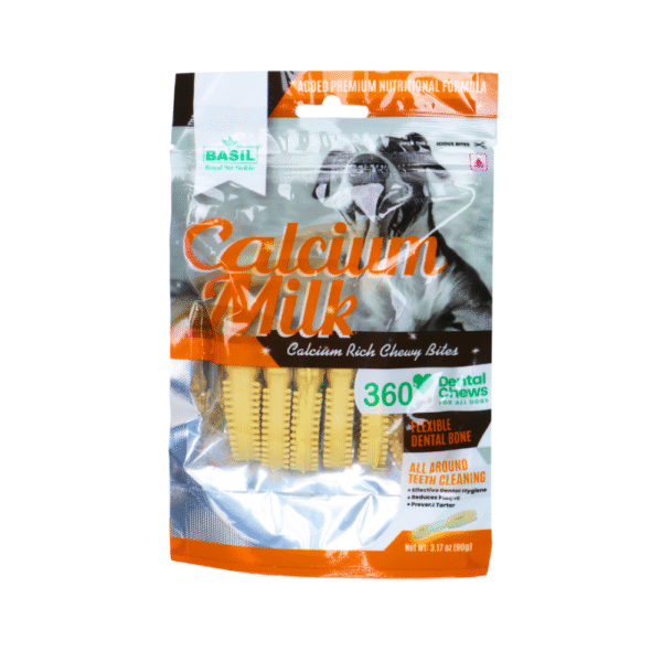 Basil Calcium Milk Chewy Bone Dog Treat - 3x90g