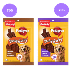 Pedigree Grilled Liver and Roasted Lamb Tasty Jerky Dog Treat Combo - 2x70g