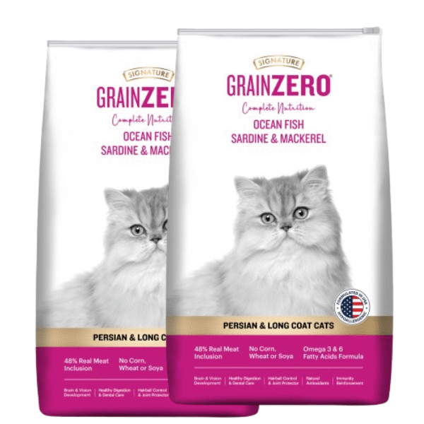 Signature Grain Zero Ocean Fish, Sardine and Mackerel Long Coat & Persian Adult Cat Dry Food - 14kg (2x7kg)