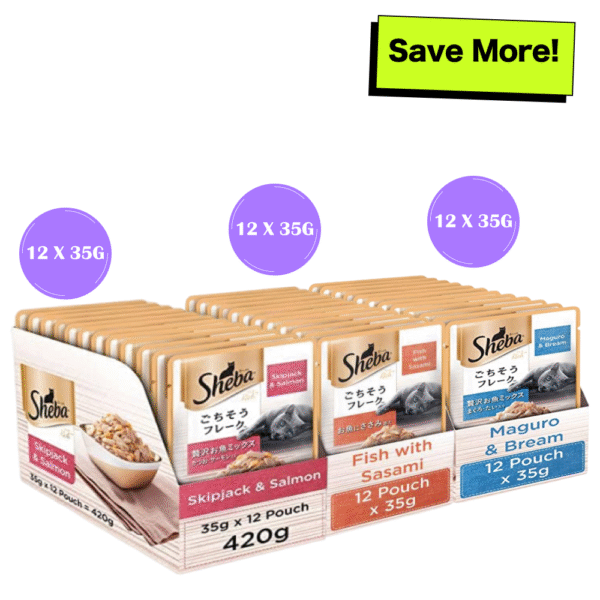 Sheba Skipjack & Salmon, Fish with Sasami and Maguro & Bream Fish Mix Premium Cat Wet Food Combo - 72x35g