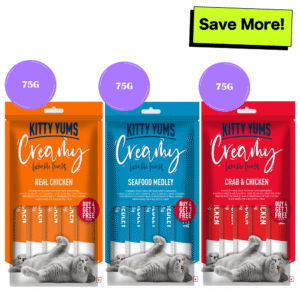 Kitty Yums Real Chicken, Seafood Medley and Crab & Chicken Creamy Cat Treats Combo - 75g+75g+75g