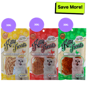 Kitty Treats Chicken with Scallop, Chicken with Shrimp Flavour and Soft Chicken Jerky Sliced Cat Treats Combo - 30g+30g+30g
