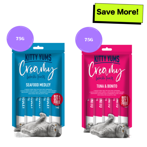 Kitty Yums Tuna & Bonito and Seafood Medley Creamy Cat Treats Combo - 75g+75g