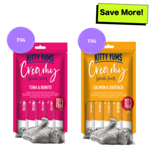 Kitty Yums Tuna & Bonito and Salmon & Skipjack Creamy Cat Treats Combo - 75g+75g