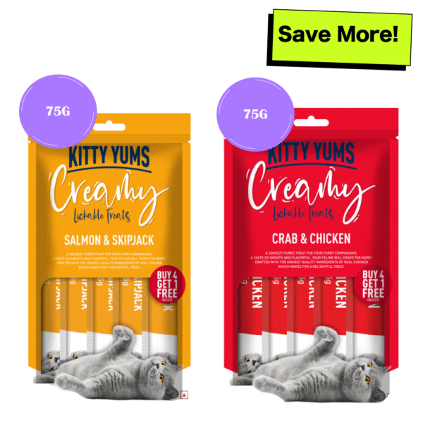Kitty Yums Salmon & Skipjack and Crab & Chicken Creamy Cat Treats Combo - 75g+75g