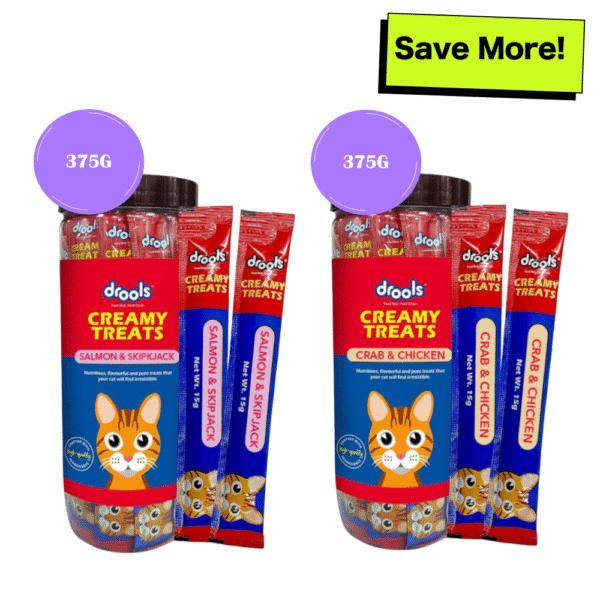 Drools Salmon & Skipjack and Crab & Chicken Creamy Cat Treats Combo - 375g+375g