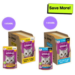Whiskas Tuna in Jelly Meal and Chicken Gravy Adult Cat Wet Food Combo - 28x80g