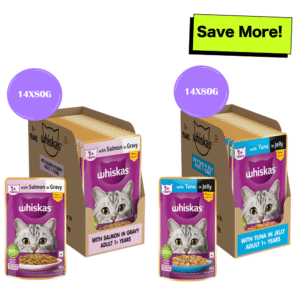 Whiskas Tuna in Jelly Meal and Salmon in Gravy Meal Adult Cat Wet Food Combo - 112x80g