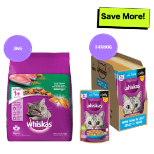 Whiskas Tuna and Tuna in Jelly Meal Adult Cat Dry and Wet Food Combo - 3kg + 12x85g