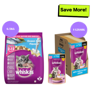 Whiskas Tuna in Jelly Kitten Wet Food and Ocean Fish Kitten Dry Food Combo - 112x80g + 6.5kg