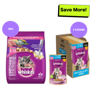 Whiskas Tuna in Jelly Kitten Wet Food and Mackerel Flavour Kitten (2 to 12 months) Dry Food Combo - 112x80g + 3kg