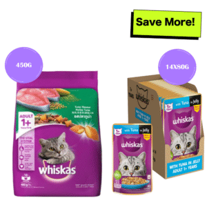 Whiskas Tuna in Jelly Meal Adult Cat Wet Food and Tuna Flavour Adult Cat Dry Food Combo - 480g + 12x85g