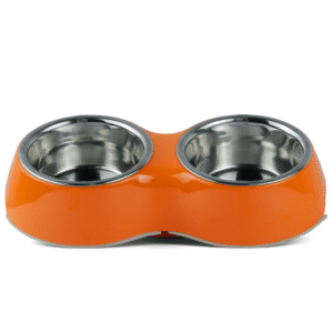 Basil Double Melamine Bowl Dinner Set for Dogs and Cats (Orange) - 2x200mL