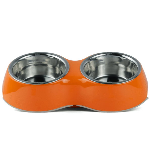Basil Double Melamine Bowl Dinner Set for Dogs and Cats (Orange) - 2x800mL