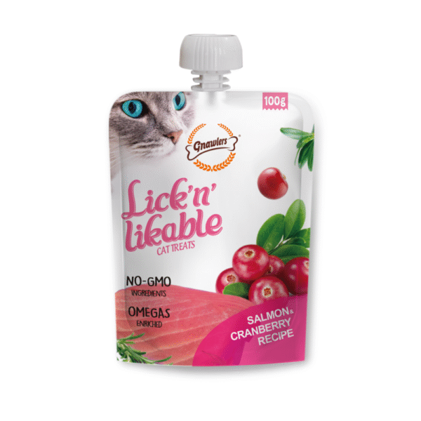 Gnawlers Salmon & Cranberry Lick n Likable Cat Treats - 3x100g