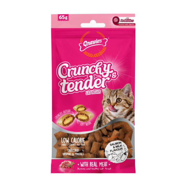 Gnawlers Salmon & Milk Crunchy Tender Cat Treats - 3x65g