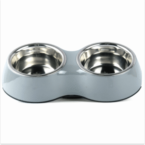 Basil Double Melamine Bowl Dinner Set for Dogs and Cats (Grey) - 2x200mL
