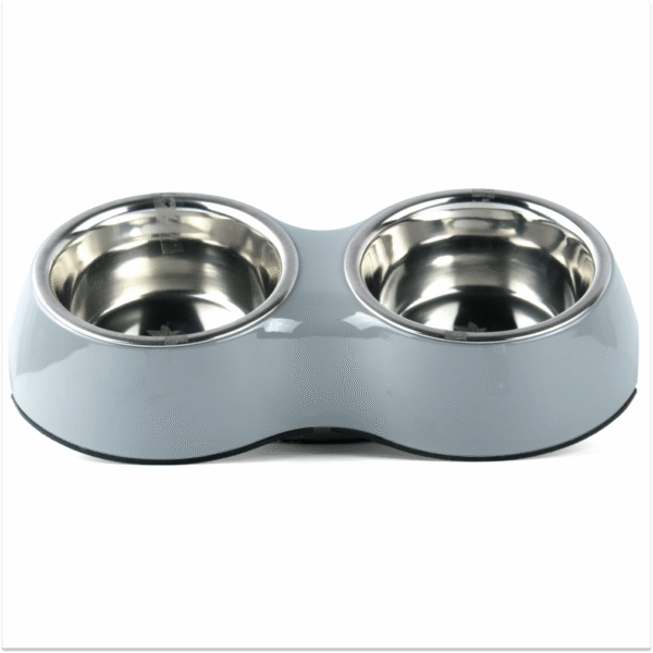 Basil Double Melamine Bowl Dinner Set for Dogs and Cats (Grey) - 2x400mL