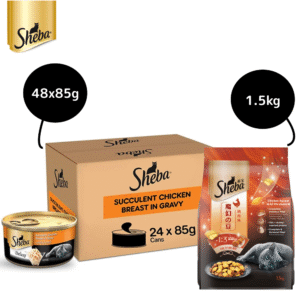 Sheba Complete Nutrition Succulent Chicken Breast In Gravy Cat Wet Food and Chicken Flavour Irresistible All Life Stage Cat Dry Food Combo - 48x85g + 1.5kg