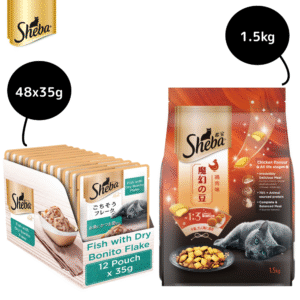 Sheba Fish with Dry Bonito Flake Premium Cat Wet Food and Chicken Flavour Irresistible All Life Stage Cat Dry Food Combo - 96x35g + 1.5kg