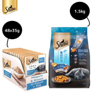 Sheba Maguro & Bream Fish Mix Premium Cat Wet Food and Salmon Flavour Irresistible All Life Stages Cat Dry Food Combo - 96x35g + 1.5kg