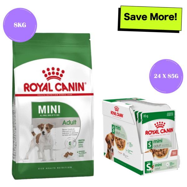 Royal Canin Mini Adult Dog Dry Food and Wet Food Combo - 8kg(Dry)+24x85g(Wet)