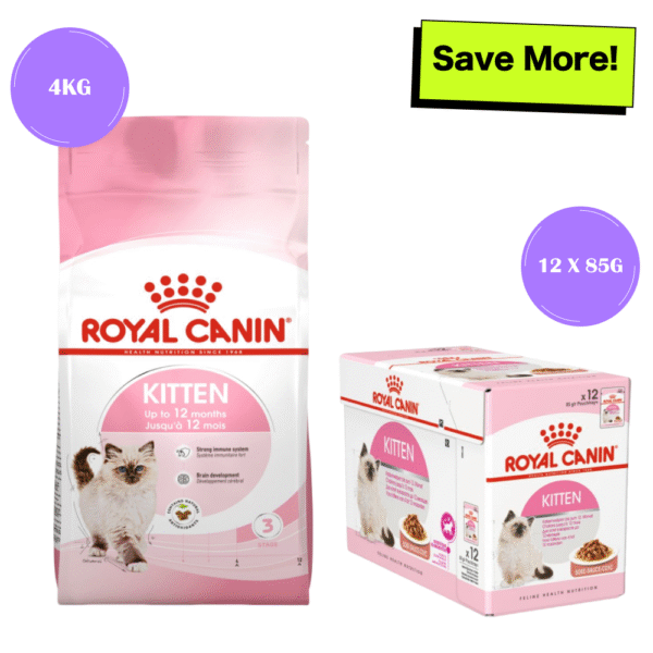 Royal Canin Kitten Cat Dry and Wet Food Combo - 4kg(Dry)+12x85g(Wet)