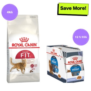 Royal Canin Fit 32 Dry Food and Light Weight Care Gravy Wet Adult Cat Food Combo - 4kg(Dry)+12x85g(Wet)