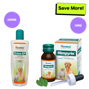 Himalaya Erina EP Tick and Flea Shampoo and Himpyrin Anti Inflammatory & Pain Relief Drops for Dogs and Cats Combo - 200mL+30mL
