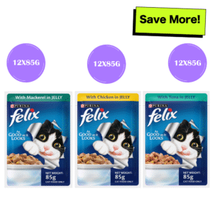 Purina Felix Mackerel with Jelly, Chicken with Jelly and Tuna with Jelly Adult Cat Wet Food Combo - 36x85g